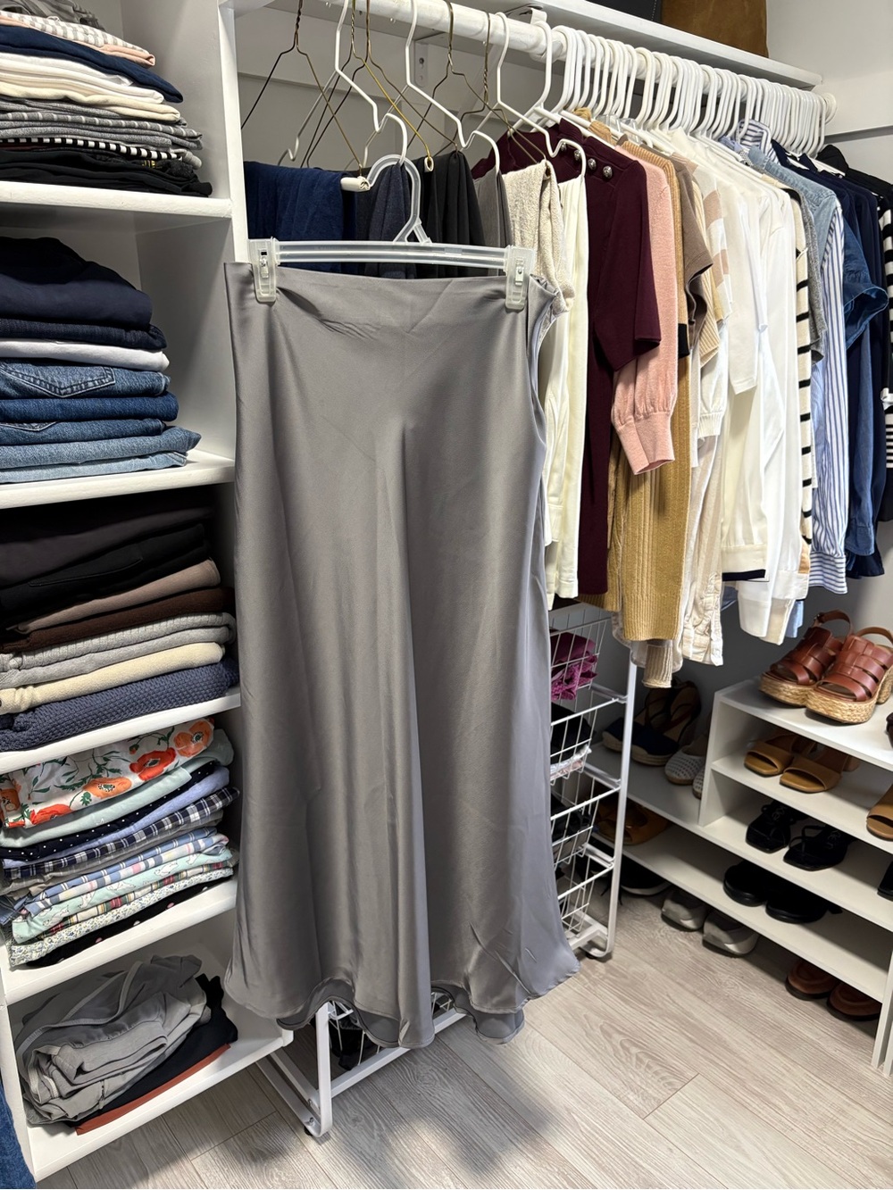 Gray Satin like Maxi Skirt
